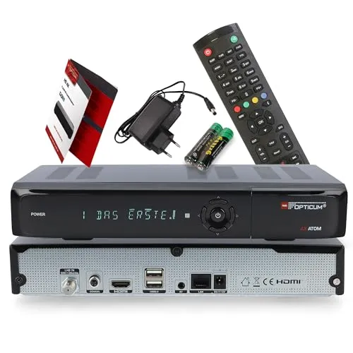 Red Opticum AX Atom 4K UHD Satellitenreceiver - TV-Receiver mit PVR Aufnahmefunktion und 4K UHD, ideal für gestochen scharfe Bilder und umfangreiche Funktionen wie IPTV und Multistream Unterstützung.