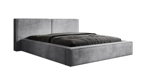 Luxusbetten24 Designer Polsterbett Ophelia in Cord 160x200 mit Stauraum | Bezug: Cord | Farbe: Grau