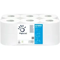 Papernet Toilettenpapier Großrolle Werra Tissue Mini 2-lagig, 12 Rollen - Toilettenpapier Maxirolle, 170 m pro Rolle, 590 Blatt für langanhaltende Nutzung, ideal für hohe Frequentierung in öffentlichen oder gewerblichen Toiletten.