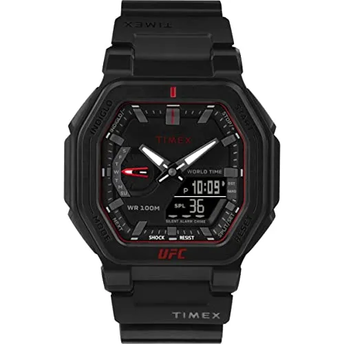 Timex Watch TW2V55200 - UFC Colossus - Armbanduhren für Herren mit Kalenderfunktion, Stoppuhr und Alarm. Robustes Design mit 45 mm Durchmesser und praktischem Indiglo Licht für optimale Lesbarkeit.