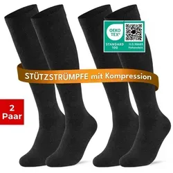sockenkauf24 Stützkniestrümpfe Kompressionsstrümpfe Reisestrümpfe Stützstrümpfe mit Kompression (Schwarz, 2-Paar, 35-38) aus Baumwolle für Damen & Herren mit Komfortbund schwarz 35-38