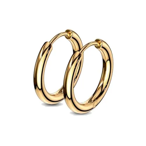 viva-adorno 1 Paar Klappcreolen Hoop Ohrringe Edelstahl Creolen ER96, Gold 15mm