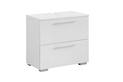 Schildmeyer Waschbeckenunterschrank Carlos – Praktischer Stauraum in Matt Weiß - Waschtischunterschrank aus feuchtigkeitsbeständigem MDF mit Klapptür und Schublade. Ideal für Handtücher und Badzubehör. Made in Germany, inklusive Montageanleitung.