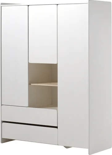 Kleiderschrank KIDDY in Weiß - 133x190x55cm aus Massiv Kiefer und MDF - Moderner Kleiderschrank mit 3 Türen und 2 Schubladen, ideal für Kinder- oder Gästezimmer. Bietet viel Stauraum und ist hochwertig verarbeitet. Perfekt für eine ordentliche und stilvolle Einrichtung.
