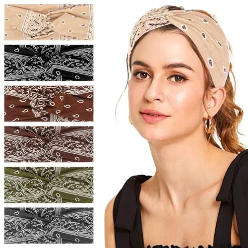 Haarband Damen Sommer 6 Stück Stirnband Damen Sommer Mehrfarbig Blumendruck Dread Haarband für Alltag Sport Yoga