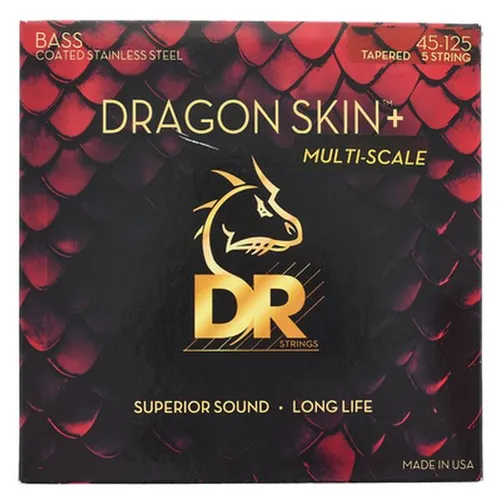 DR Strings DRAGON SKIN+ (DBSM5-45) – E-Bass Saiten für 5-Saiter Multi-Scale - Gitarren- & Bass-Zubehör mit rostfreier Edelstahl-Wicklung für lauten, brillanten Klang und hohe Haltbarkeit – ideal für durchsetzungsstarke Spieler.