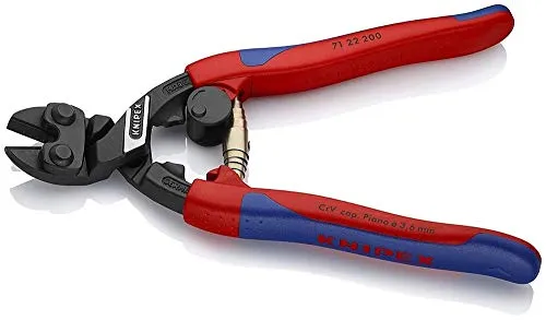 KNIPEX® CoBolt® Kompakt-Bolzenschneider 71 22 200 SB - Schneidwerkzeuge, hochwertiger Bolzenschneider aus Chrom-Vanadin-Hochleistungsstahl mit induktiv gehärteten Schneiden für präzise Drahtschnitte bis 6 mm.