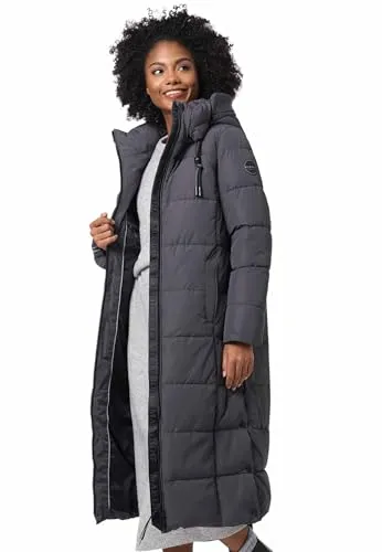 Winterjacke MARIKOO "Nadeshikoo XIV", Damen, anthrazit - Funktionsjacke mit extra langem, warm gefüttertem Design, ideal für kalte Wintertage. Die stylische Jacke bietet hohen Tragekomfort und praktische Taschen für alles Wichtige.