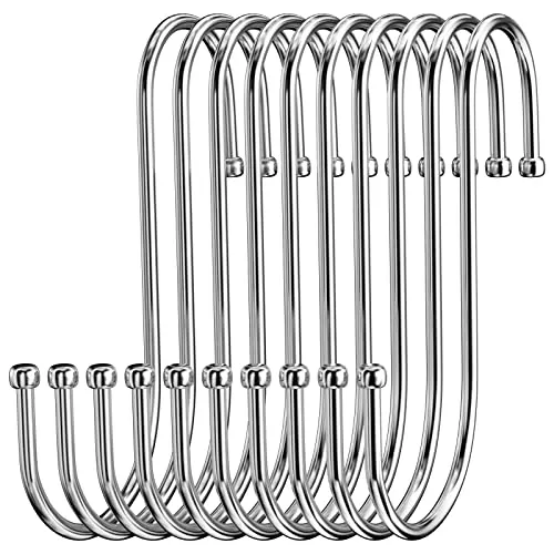Firschoie 10 Stück S Haken, S-Haken aus Edelstahl, robuster Metallhaken Doppelhaken Zum Aufhängen von Tassen, Kleidern, Töpfen und Schalen, Geeignet für Küche, Wohnzimmer, Bad, Garten, Garderobe