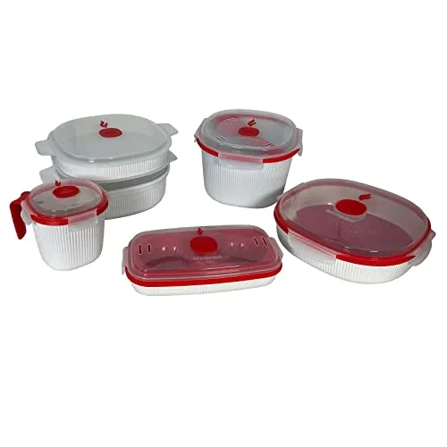 Snips - Microwave Frischhaltedosen Set 5, Mikrowelle Vorratsdosen mit Deckel -Microwave Reiskocher Rice Cooker, Dampfgarer für Mikrowelle 2L / 4L, Eierkocher und Suppentasse Tasse Mug - Made in Italy
