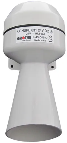 Signalhupe Hupe 631 - 24V DC - IP43 Signalhorn - Sirenen mit hoher Lautstärke von 92 dB(A), ideal für den Einsatz in anspruchsvollen Umgebungen dank IP43 Schutzklasse.