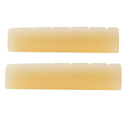 Musiclily Pro 44mm Gekerbt E-Gitarre und Akustikgitarre Ungebleicht Knochensattel Bone Nut für 6-saitiges Epiphone Pre-2014 (2 Stück)