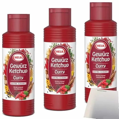 usy Bundle für Hela Curry Gewürz Ketchup extra hot 3er Pack (3x300ml Flasche) + usy Block