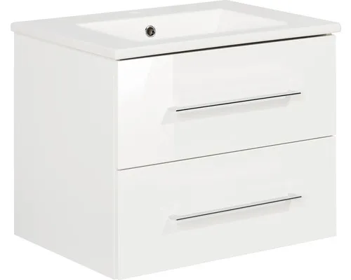 Fackelmann B.PERFEKT Badmöbel Set 2-tlg - Badmöbelset für moderne Badezimmer, inklusive Waschtischunterschrank und Keramik-Waschtisch. Hochwertige Verarbeitung mit Soft-Close-Funktion und glänzendem Finish.