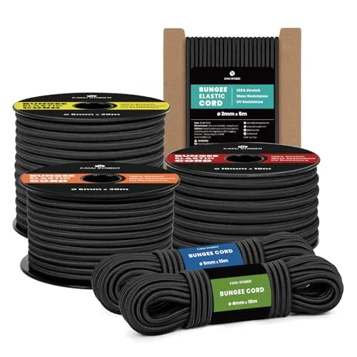 Kamu Synber Gummiseil 3mm x 5m Expanderseil Spanngummi Spannseil Gummischnur für Anhänger, Sonnensegel, Plane | UV Beständig Wetterfest | Schwarz