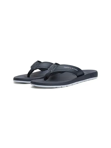 Zehentrenner TOMMY HILFIGER "MOLDED COMFORT TH BEACH SANDAL", Herren, Gr. 45, blau (dunkelblau), Lederimitat, Textil, sportlich, Schuhe, Sommerschuh, für Bad und Strand super geeignet