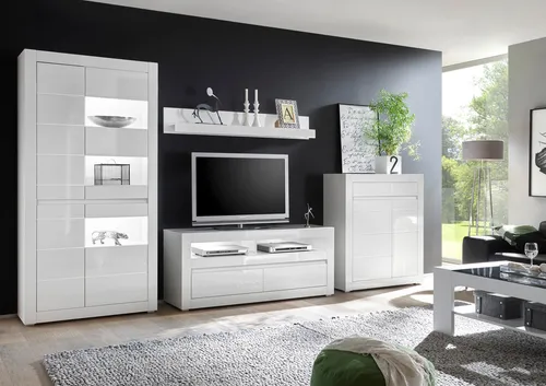 Wohnwand HOME AFFAIRE "Carat", weiß (weiß, weiß hochglanz), B:370cm, Kastenmöbel-Sets, Wohnwand, wird jeweils mit zwei Leisten angeliefert, 1 x grau, 1 x weiss