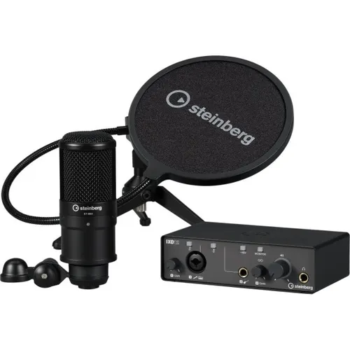 Steinberg IXO12 Podcast Pack - Audio-Interface Set für Podcasts, inkl. 2-Kanal USB 2.0 Audiointerface, ST-M01 Mikrofon und Zubehör; hohe Audioqualität mit 24-Bit/192 kHz und Phantomspeisung für professionelle Aufnahmen.
