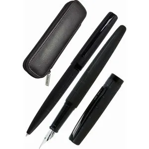 Online Schreibset Eleganza Black Style, 34573, Kugelschreiber und Füller schwarz, Echtleder-Etui