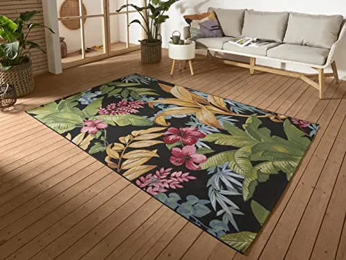 HANSE Home Outdoorteppich Tropical Flowers - Wetterfester Teppich für Balkon und Garten - Flachgewebe-Teppiche, maschinell gewebt und robust, ideal für den Außenbereich, wasser- und schmutzabweisend, perfekt für jeden Outdoor-Einsatz.