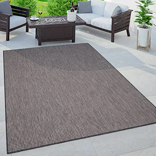 Paco Home Outdoor Teppich, Wetterfest Pflegeleicht Küchenteppich Ideal für Terrasse Balkon Garten, Flachgewebe Sisaloptik Modern Einfarbig meliert, Grösse:60x100 cm, Farbe:Anthrazit