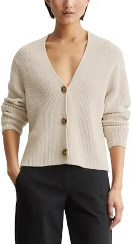 Marc O'Polo Strickjacke in kurzer, gerader Form beige XS - Strickjacke aus 100% Baumwolle, elastisch und maschinenwaschbar, in modischer kurzer, gerader Form für einen lässigen Look.