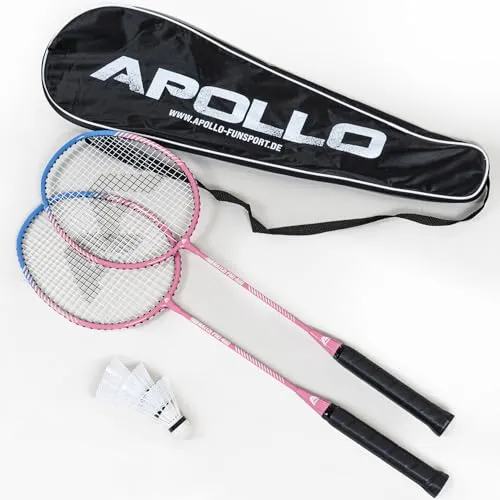Apollo Badminton Set Match Pro 400 - Leichte Badmintonschläger für Sport und Spaß - OPTIMIERTE SPIELLEISTUNG: Die leichten Alu-Rahmen der Schläger minimieren den Luftwiderstand und erhöhen die Ballgeschwindigkeit. Das Set enthält 2 Schläger, 2 Bälle und eine Tasche für einfachen Transport.
