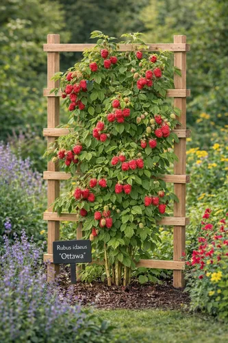 Himbeere Rubus idaeus ‘Ottawa’ – Winterharte Herbst-Himbeere im Topf, ertragreich und aromatisch - Aromatische Herbstfrüchte: Die ertragreiche Sorte ‘Ottawa’ bringt süße Beeren für Desserts und Snacks. Kräftige Pflanze im Topf, ideal für Garten und Balkon. Pflegeleicht und winterhart – perfekt für Hobbygärtner.