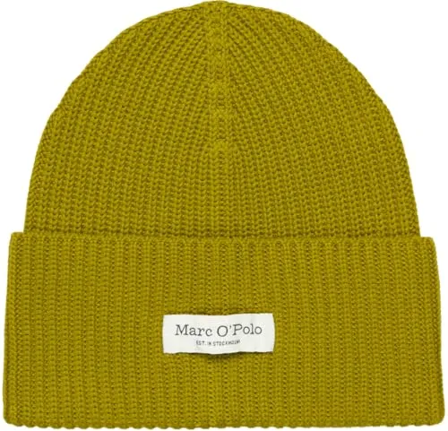Beanie MARC O'POLO Damen - Khaki Rippstrick Mütze - Stylische Beanie von Marc O'Polo aus 100% Baumwolle mit breitem Umschlag und Badge. Ideal für kühle Tage und als modisches Accessoire im Casual-Look.
