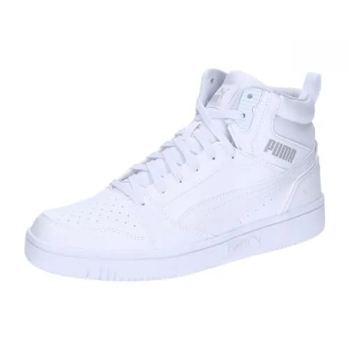 Sneaker PUMA "REBOUND V6", Gr. 44,5, weiß - Sneaker für Basketball-Fans mit wasserabweisendem Obermaterial, knöchelhohem Design und weicher Innensohle für optimalen Komfort und Dämpfung.