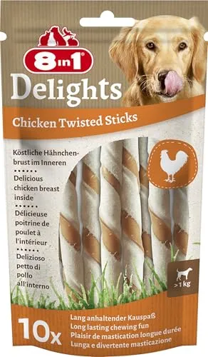 8in1 Delights Chicken Twisted Sticks - gesunde Kaustangen für Hunde, hochwertiges Hähnchenfleisch eingewickelt in Rinderhaut, 10 Stück