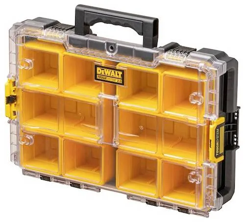 Dewalt Toughsystem 2.0 Organizer DS100 - Werkzeugkästen mit 10 herausnehmbaren Behältern, IP65 Schutz, extrem robust und bis 20 kg Tragkapazität – ideal für Profis und Heimwerker.