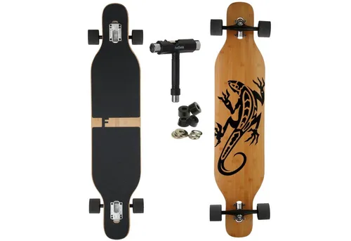 FunTomia Longboard Camber Ahornholz - Flexibel und Stabil - Longboard aus Bambus-Ahornholz mit 3 Flexstufen und Mach1 ABEC-9 Kugellagern, ideal für alle Gewichtsklassen. Perfekt für Cruising und Tricks dank stabiler Camber-Konstruktion.
