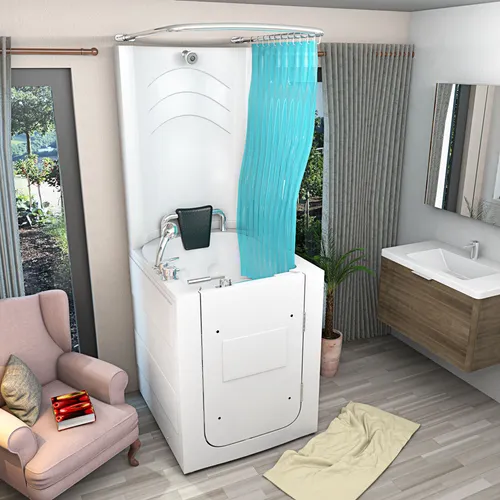 Seniorendusche und Sitzwanne Kombination S10D - 80x90x215cm - Sanitäranlagen & Zubehör, hochwertige Badewanne mit seitlicher Tür für sicheren Einstieg und Unabhängigkeit, ideal für Senioren und Menschen mit eingeschränkter Mobilität.