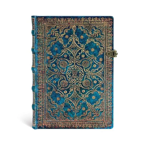 Paperblanks Equinoxe Azurblau Notizbuch Midi - Notizbuch im Midi-Format mit 240 linierten Seiten, hochwertigem Hardcover und praktischem Metallbügelverschluss – ideal für kreative Gedanken und Notizen.
