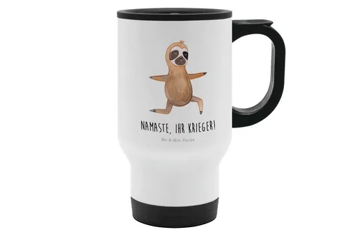 Mr. & Mrs. Panda Thermobecher Faultier Yoga, thermosbecher, Weiß, Entspannung, Thermobecher To Go, Edelstahl, Thermobecher Edelstahl isolier kaffeebecher auto thermobecher
