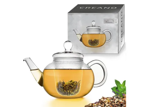 Creano Teekanne Teekanne 1,2 Liter mit Glassieb und Glasdeckel, 1.2 l, 1x Glasteekanne mit Glassieb