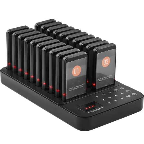 Uimoso Kabelloses Pager-System mit 20 Anrufbeantwortern - Praktisches Pager-System mit 20 Untereinheiten für effiziente Gäste-Warteschlangenverwaltung. Kompakt und benutzerfreundlich, ideal für Gastronomie und Veranstaltungen.