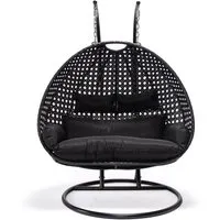 Polyrattan-Hängesessel Twin schwarz mit schwarzen Kissen - Hängesessel für 2 Personen mit gefederter Aufhängung für zusätzlichen Komfort, ideal für entspannte Stunden im Garten oder auf der Terrasse.