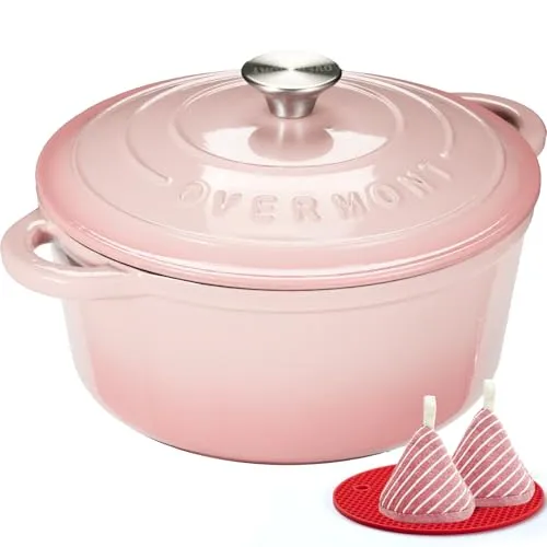 Overmont Gusseisen Bräter 28cm - Multifunktionaler Schmortopf mit Deckel und Kochbuch - Kasserolle aus emailliertem Gusseisen, ideal zum Schmoren, Braten und Backen. Hervorragende Wärmeverteilung sorgt für saftige Gerichte. Ofenfest bis 260℃, geeignet für alle Herdarten.