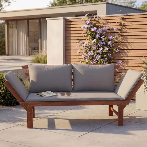 riess-ambiente Gartenbank MODULAR 200cm – klappbar, FSC zertifiziert, mit Kissen für Garten & Terrasse - Die MODULAR Gartenbank aus geöltem Akazienholz vereint Komfort und Flexibilität. Klappbare Armlehnen ermöglichen eine schnelle Umwandlung zur Liege. Ideal für entspannte Stunden im Freien.