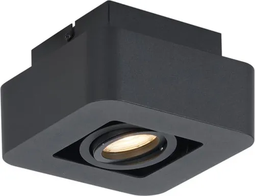 QAZQA - Modern Abgerundeter AufbauWand Spot I Spotlight I Deckenspot I Deckenstrahler I Strahler I Lampe I Leuchte schwarz dreh- und schwenkbar - Dox I Wohnzimmer I Schlafzimmer - Aluminium Quadratisc