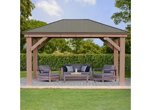 Ambia Garden Pavillon aus Zeder, 490x315x371 cm - Gartenlauben - wetterbeständig und regenabweisend, idealer Sonnen- und Sichtschutz für Ihren Außenbereich.