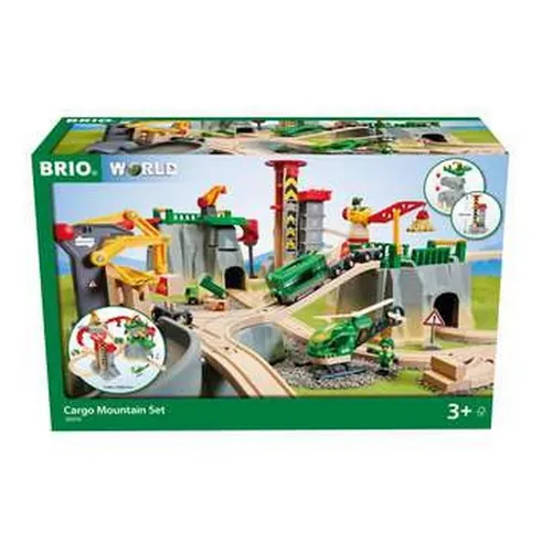 Cargo Mountain Set - Holzspielzeug mit 5 Ebenen von Kran- und Frachtaktionen, ideal für kreative Spielmöglichkeiten und anpassbare Zugsets.