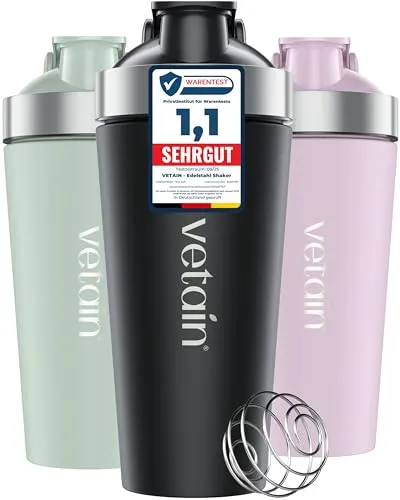 VETAIN Protein Shaker 700ml - 100% Auslaufsicher aus Edelstahl - Robuster 700ml Edelstahl Shaker, BPA-frei und spülmaschinenfest. Ideal für cremige Proteinshakes dank Mixball – perfekt für Fitness und unterwegs. Ein langlebiger Begleiter mit modernem Design.