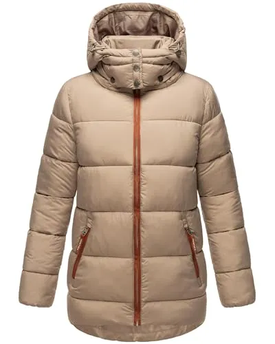 Navahoo Damen kurze Winterjacke Steppjacke mit abnehmbarer Kapuze in Taupe Grey, Gr. XXL - Modische Damen Steppjacke mit warmer Kapuze und praktischen Taschen. Ideal für kalte Tage, bietet perfekten Schutz und viel Stauraum für alle Outdoor-Aktivitäten.