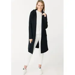 Cardigan ZWILLINGSHERZ für Damen, Gr. S/M, schwarz - Strickjacke für Frauen aus softer Sweatware, knielang mit Kapuze und praktischen Außentaschen – perfekt für stilvolle Looks an kühlen Tagen.