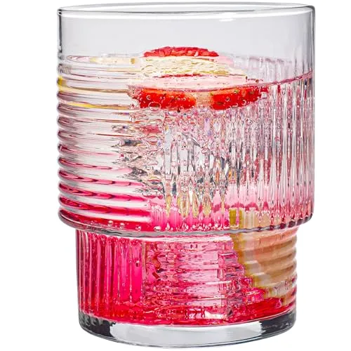 KONZEPT Geriffelte Gläser Set 6-teilig, 320ml transparente Trinkgläser Set, Ideal für Eiskaffee, Cocktails, Säfte