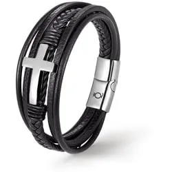 UNIQAL.de Lederarmband Lederarmband Herren mit Kreuz "HEAVEN" Jesus (Edelstahl, Echtleder, Casual Style, handgefertigt) silberfarben 21 cm