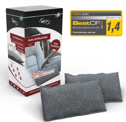 ThoMar Airdry Auto-Entfeuchter Duo 2x600 g - Luftentfeuchter für Autos, effektive Feuchtigkeitsentfernung und ideal für schimmelsichere Innenräume.